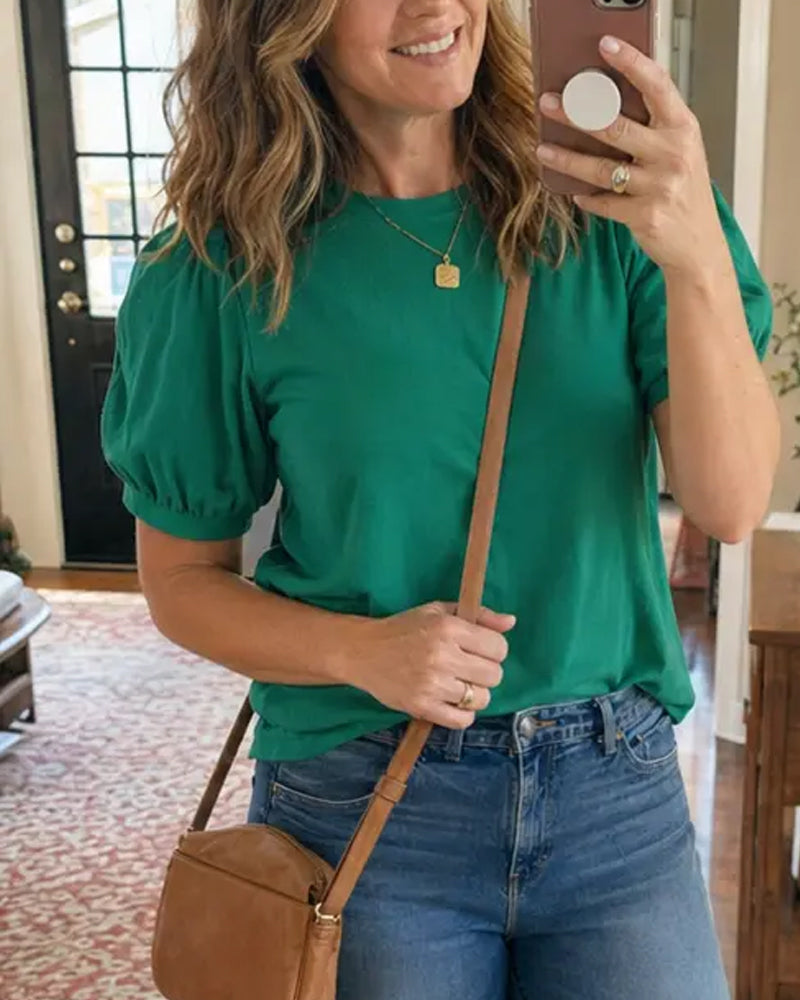 Pullover Puffärmel Gestrickt Kurzarm