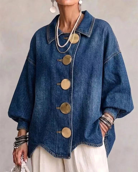 Mantel Großer Metallknopf Gewaschener Denim