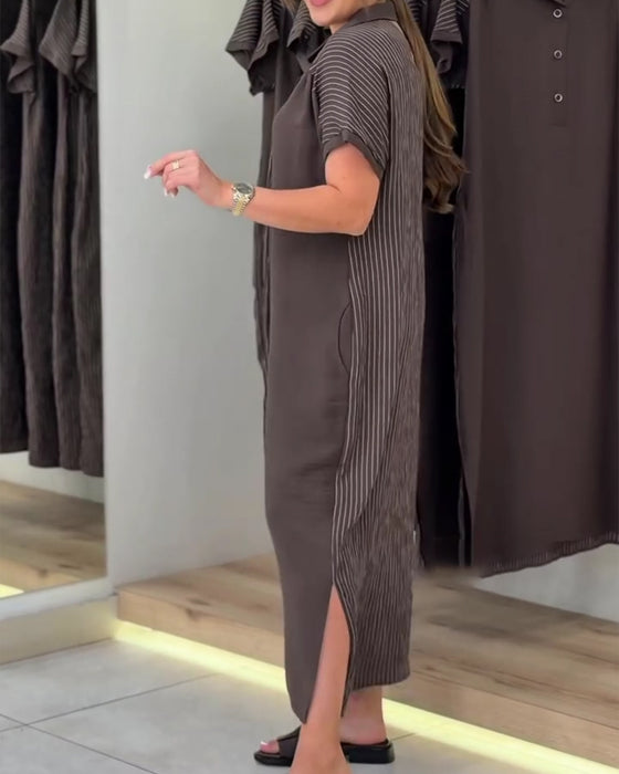Kleid V-Ausschnitt Revers Streifen Ausschnitt