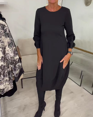 Kleid Rundhalsausschnitt Loose Fit Drapiert Lässig