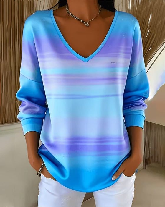 Sweatshirts V-Ausschnitt Langarm Ombre
