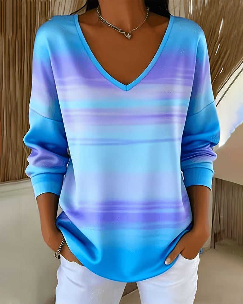 Sweatshirts V-Ausschnitt Langarm Ombre
