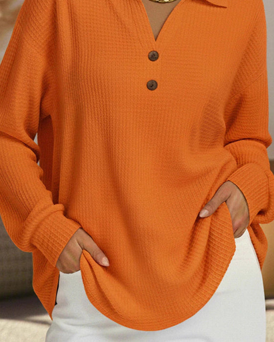 Bluse Revers Knopf Waffel Uni