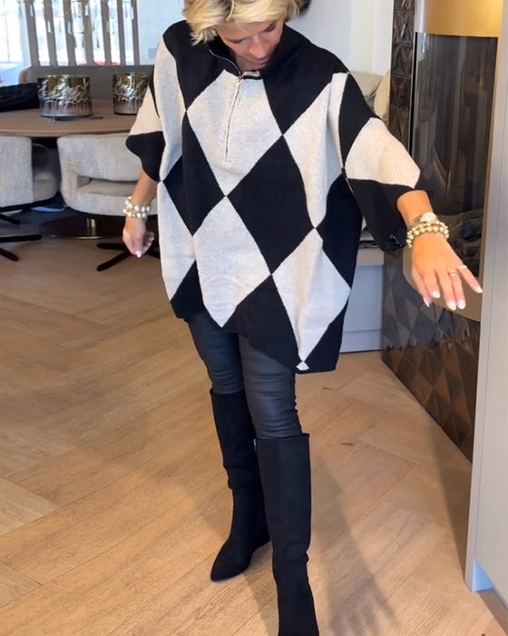 Pullover Stehkragen Argyle unregelmäßig
