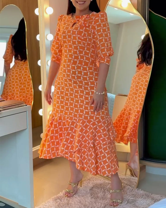 Kleid Halbarm Rundhals Taillenprint