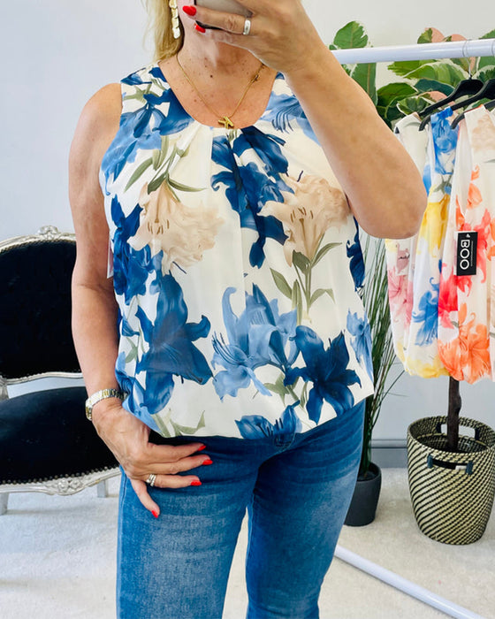 Tanktop Ärmellos Blumen Plissiert