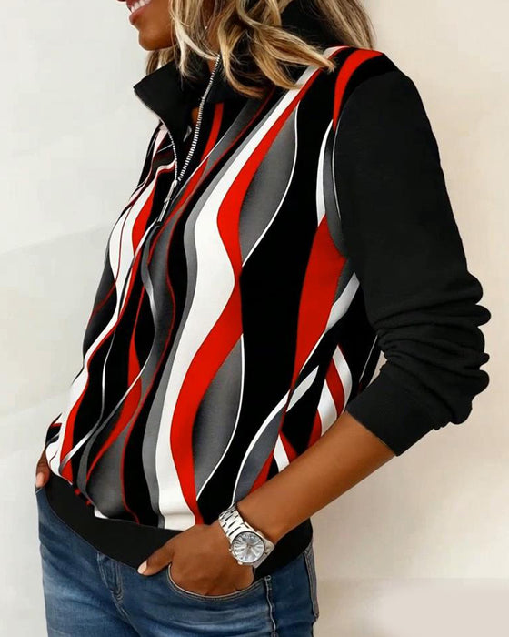 Langärmliges bedrucktes Sweatshirt mit Halbreißverschluss