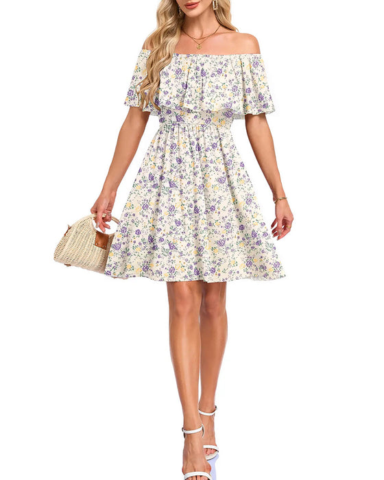 Kleid Blumig Off-Shoulder Midi