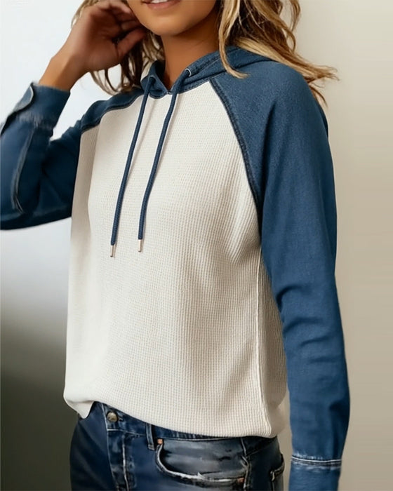 Hoodie stylisch Denim gestrickt Patchwork