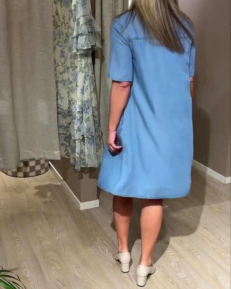 Kleid Denim Camp Kragen Knopf-Leiste Hemd