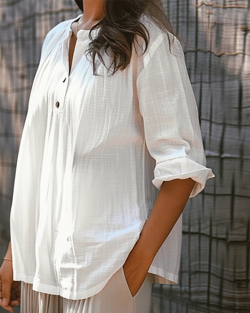 Bluse einfarbig Rundhalsausschnitt langärmlig