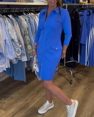 Kleid kragen einfarbig reißverschluss langarm