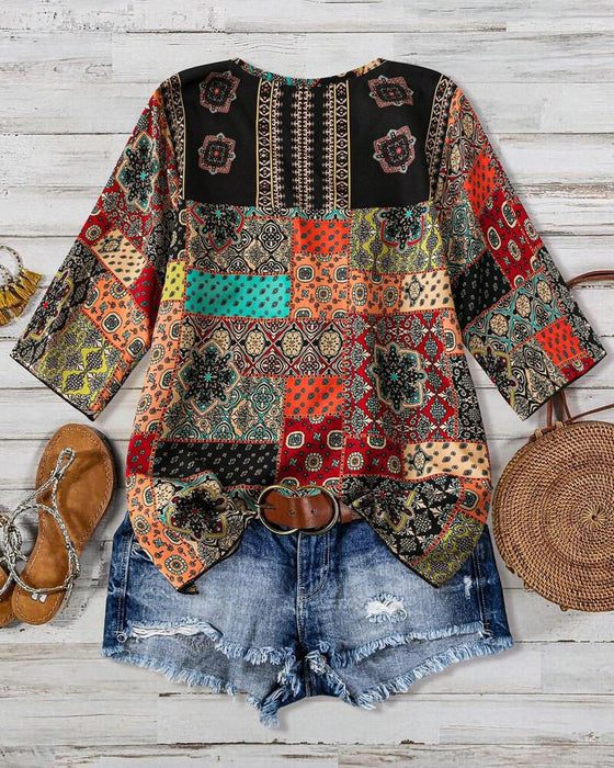 Plisierter T-Shirt Mit Vintage-Muster