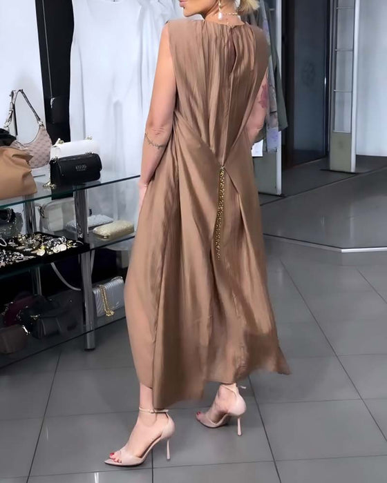 Kleid Ärmellos Rundhals Plissiert