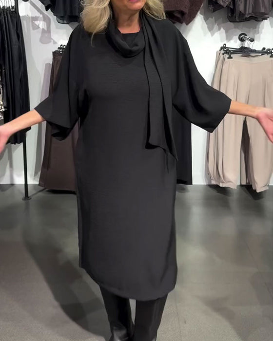 Kleid Schalkragen Band Binden Halbarm