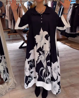 Kleid Revers bedruckt oversized Maxi