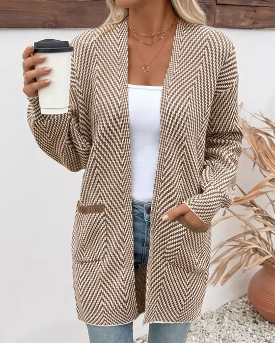 Cardigan Taschen Langer Pullover