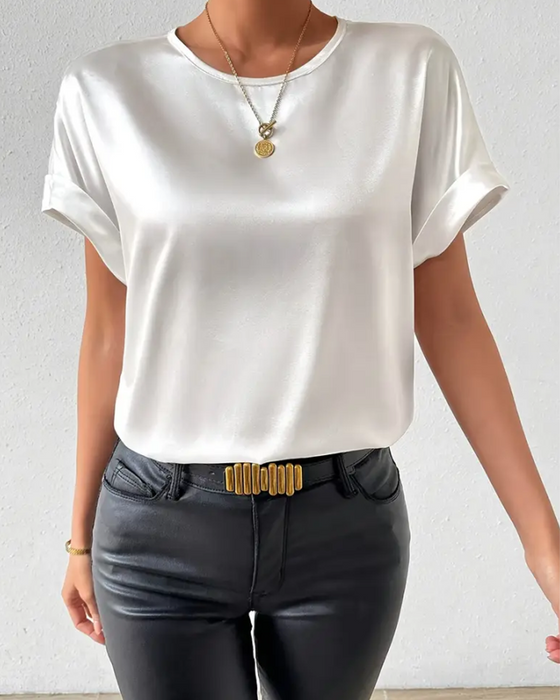 T-Shirt Rundhalsausschnitt Satin Glatt