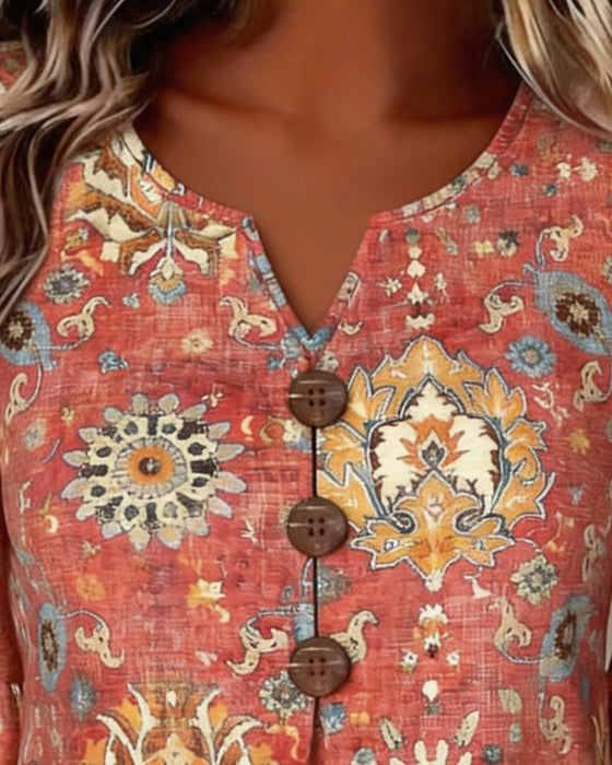 Bluse Ethno Print Flatterärmel