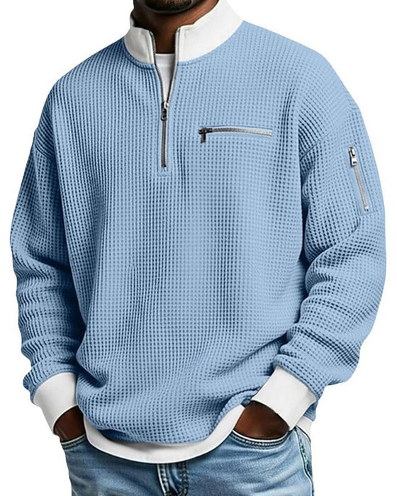 Sweatshirt Stehkragen Kontrastierend Reißverschluss