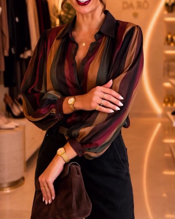 Bluse Retro Streifen Puffärmel