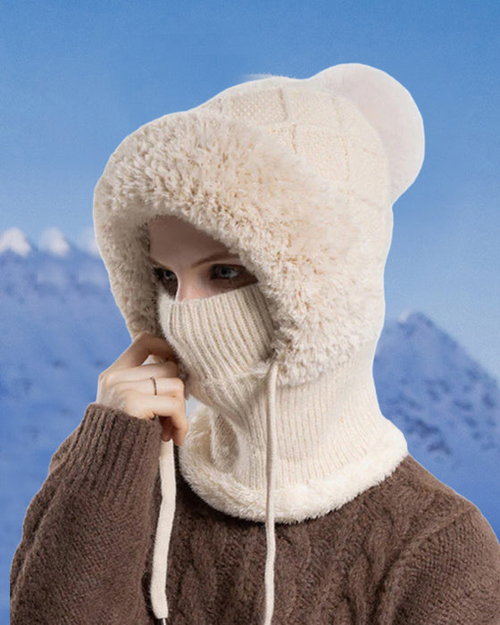 🔥Stylische Dick Gestrickte Wintermütze – Mit Warmem Gesichtsschutz Und Schal🧣