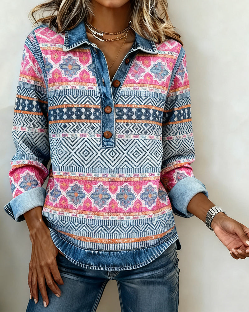 Color-Block-Sweatshirt mit Button-Block-Design