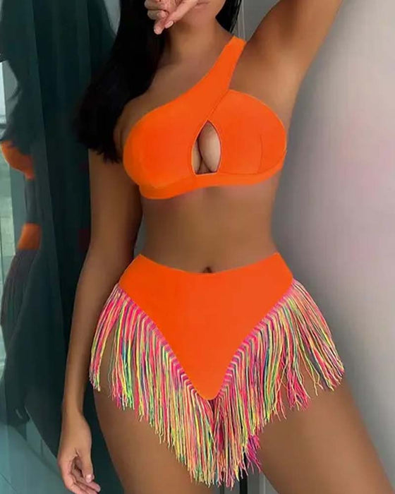 Bikini Set Damen Uni Quastenbesatz