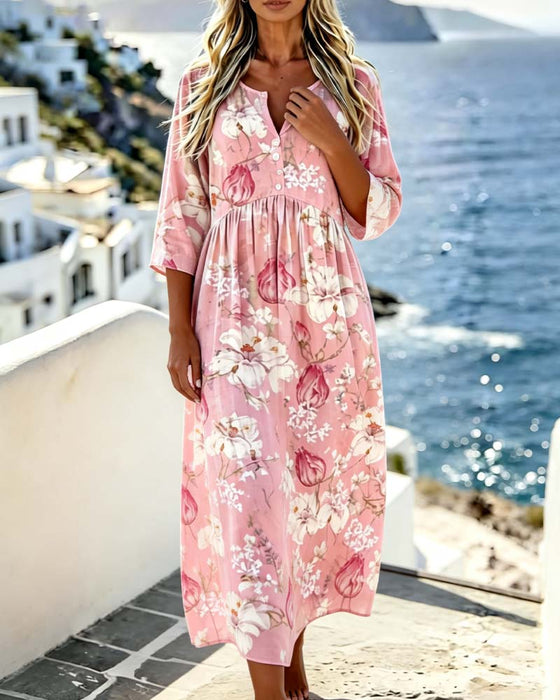 Kleid Große Blume Locker Urlaub Maxi
