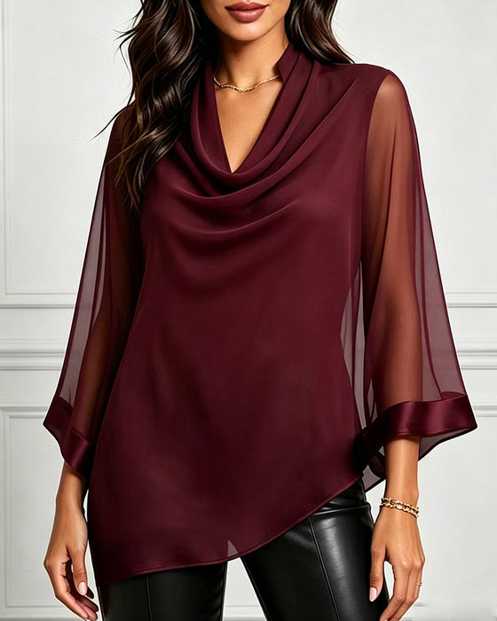 Bluse Cowl Neck Unregelmäßig Uni Sheer