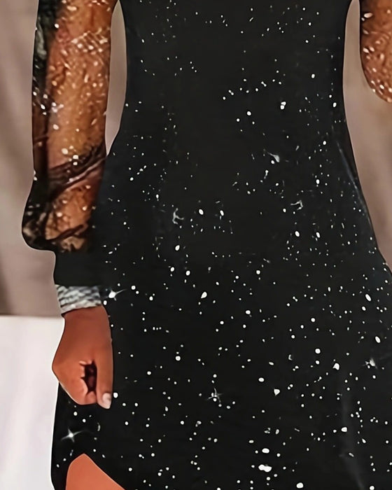 Kleid mit Trägern Netzeinsatz langarm