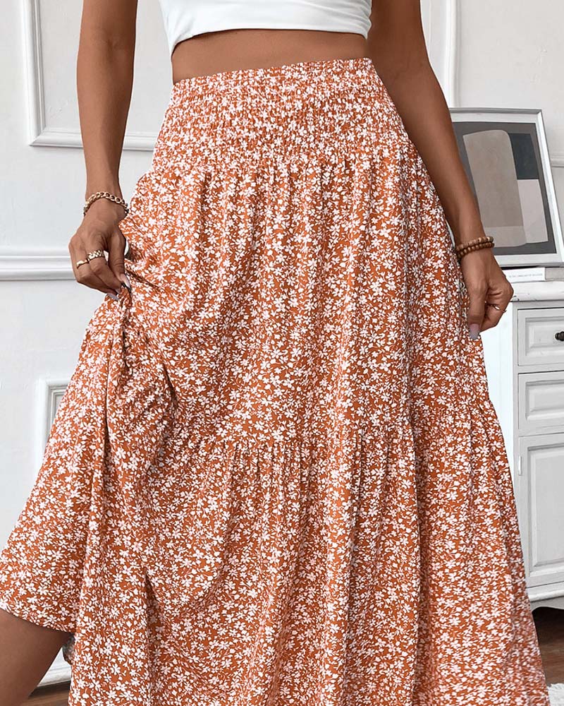 Rock Lagert Kleiner Blumenprint A-Linie Lang