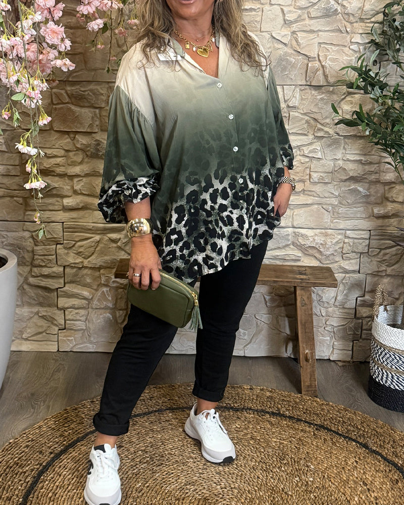 Bluse Gradient Leopardenmuster Langarm