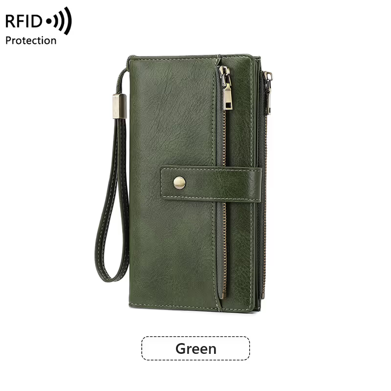 Damen-Langbörse, stilvolle Clutch, elegante einfarbige Lederbörse mit RFID-Schutz👛