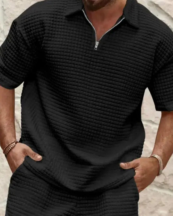 Set Polo Kragen Reißverschluss Waffel Textur Shorts