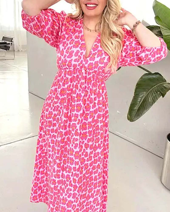 Kleid Damen V-Ausschnitt Druck