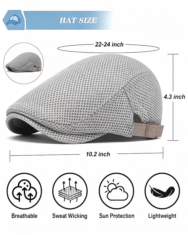 Herren Atmungsaktive Mesh Flache Mütze - Verstellbare Newsboy Ivy Baskenmütze Sommerhut