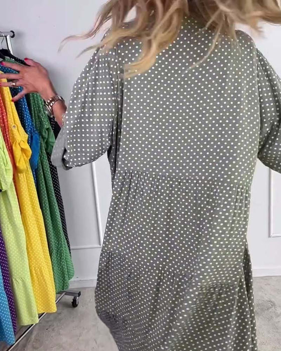Kleid Halbarm Gepunktet Lockerer Schnitt