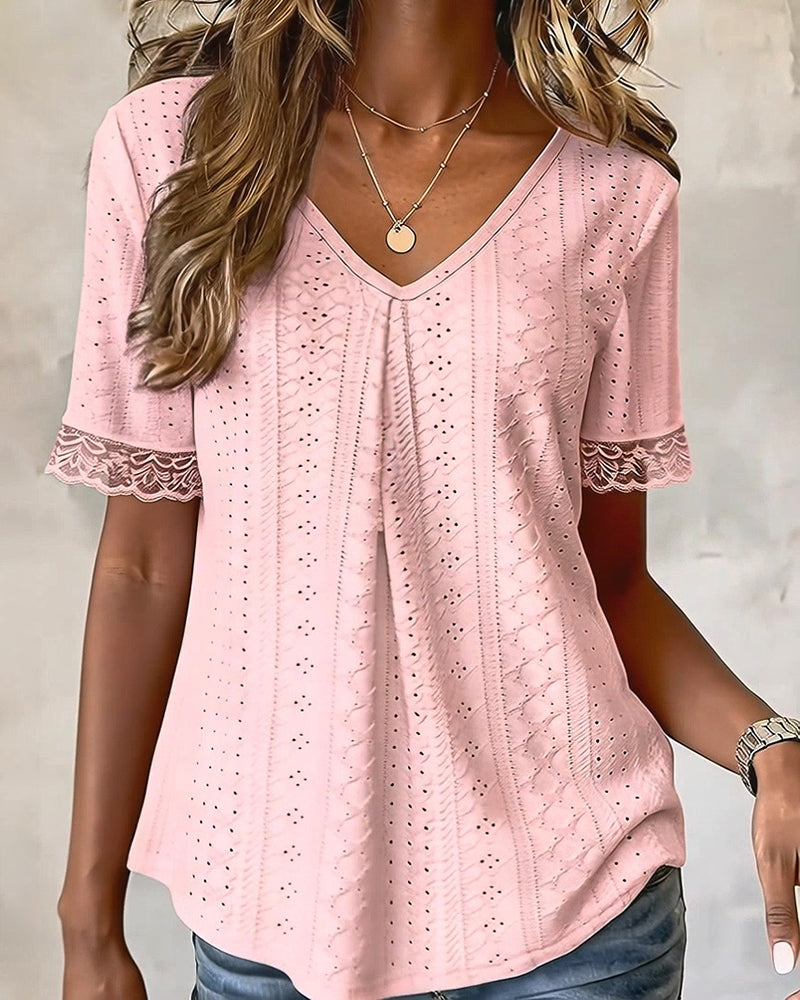 Bluse Unifarben V-Ausschnitt Cutout