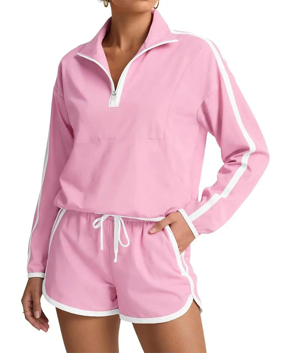 Set Reißverschluss-Kordelzug Farbblock Casual