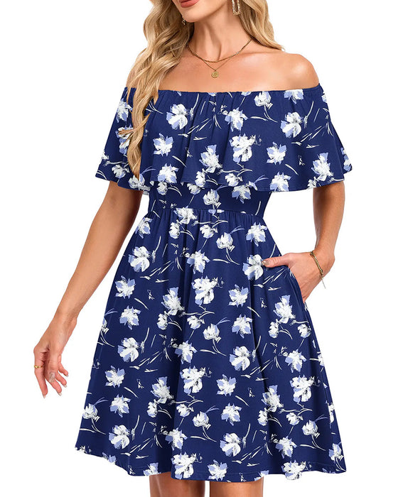 Kleid Blumig Off-Shoulder Midi