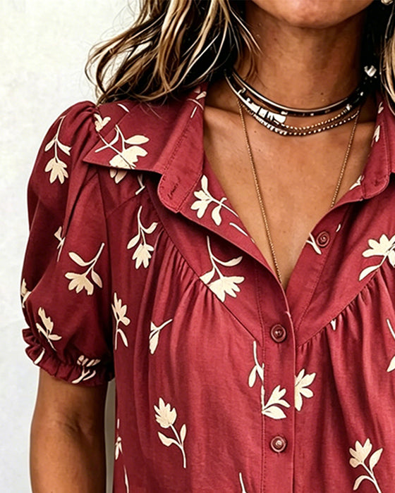 Bluse Puffärmel Lässig Gerafft