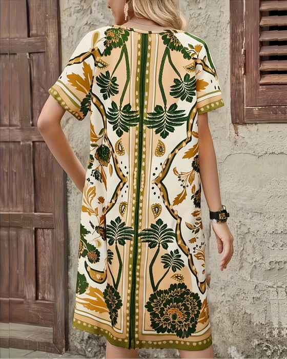 Kleid Tropischer Blumenprint Loose Fit A-Linie Kleid