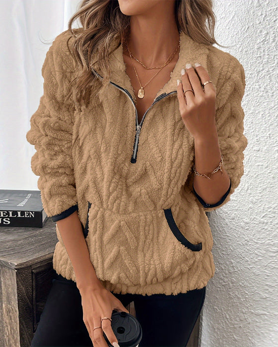 Sweatshirt mit Revers Frontreißer Flauschig