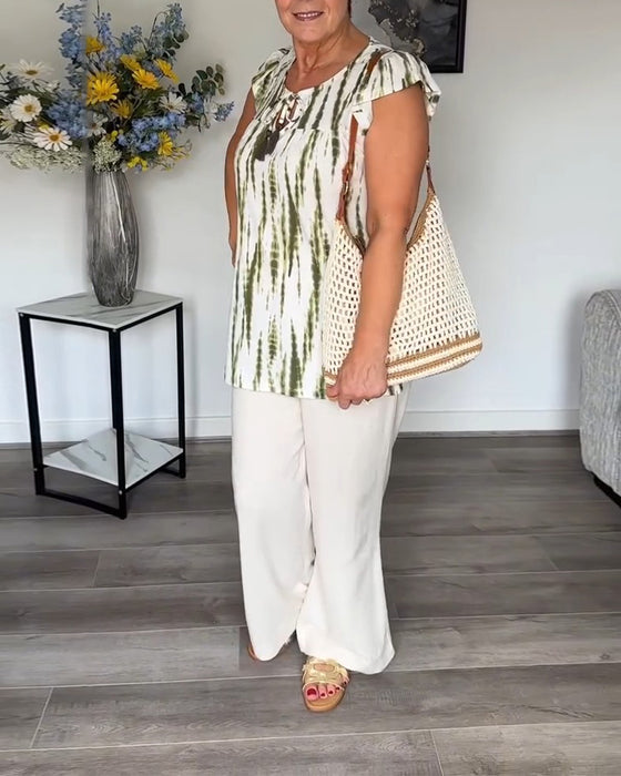 Bluse Lotusblätter Ärmel Quaste Tie-Dye