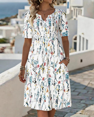 Kleid V Ausschnitt Weißer Hintergrund Aquarell Floral Print