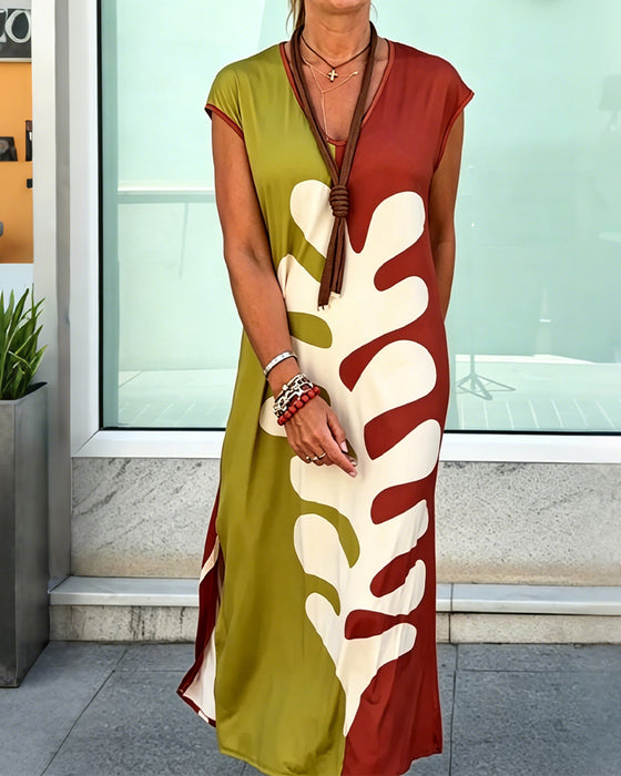 Kleid V-Ausschnitt Bedruckt