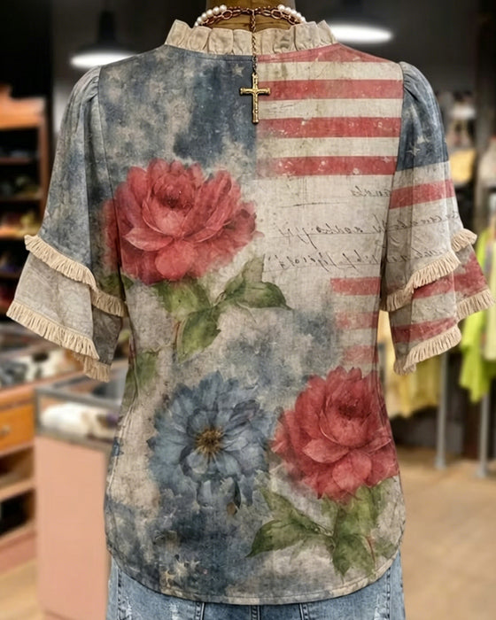 Bluse Mit Blumenprint Und Rüschenbesatz