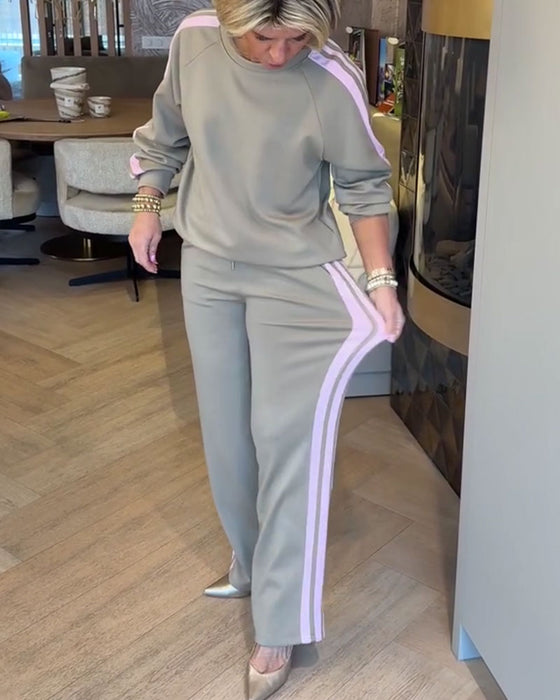 Set mit lässigem locker sitzendem gestreiften Sweatshirt