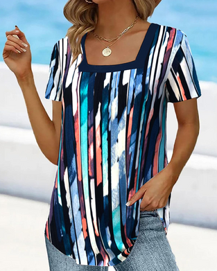 T-Shirt Kurzarm Weitkragen Bedruckt